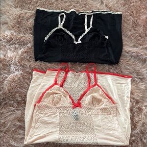 NWOT Pair (2) of Victoria’s Secret Lace Trim Chemises, Light Pink and Black, L